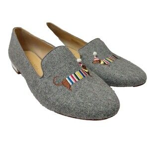 Talbots Flats Dog Shoes Dachshund Gray Wool Loafer  Women's Size 6M
